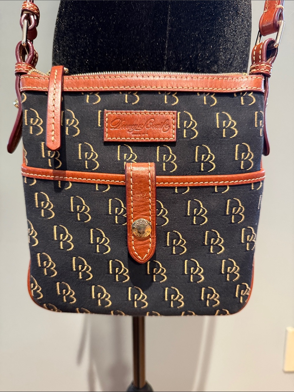 NWOT Dooney & Bourke Black Canvas Crossbody with Brown Leather Trim
